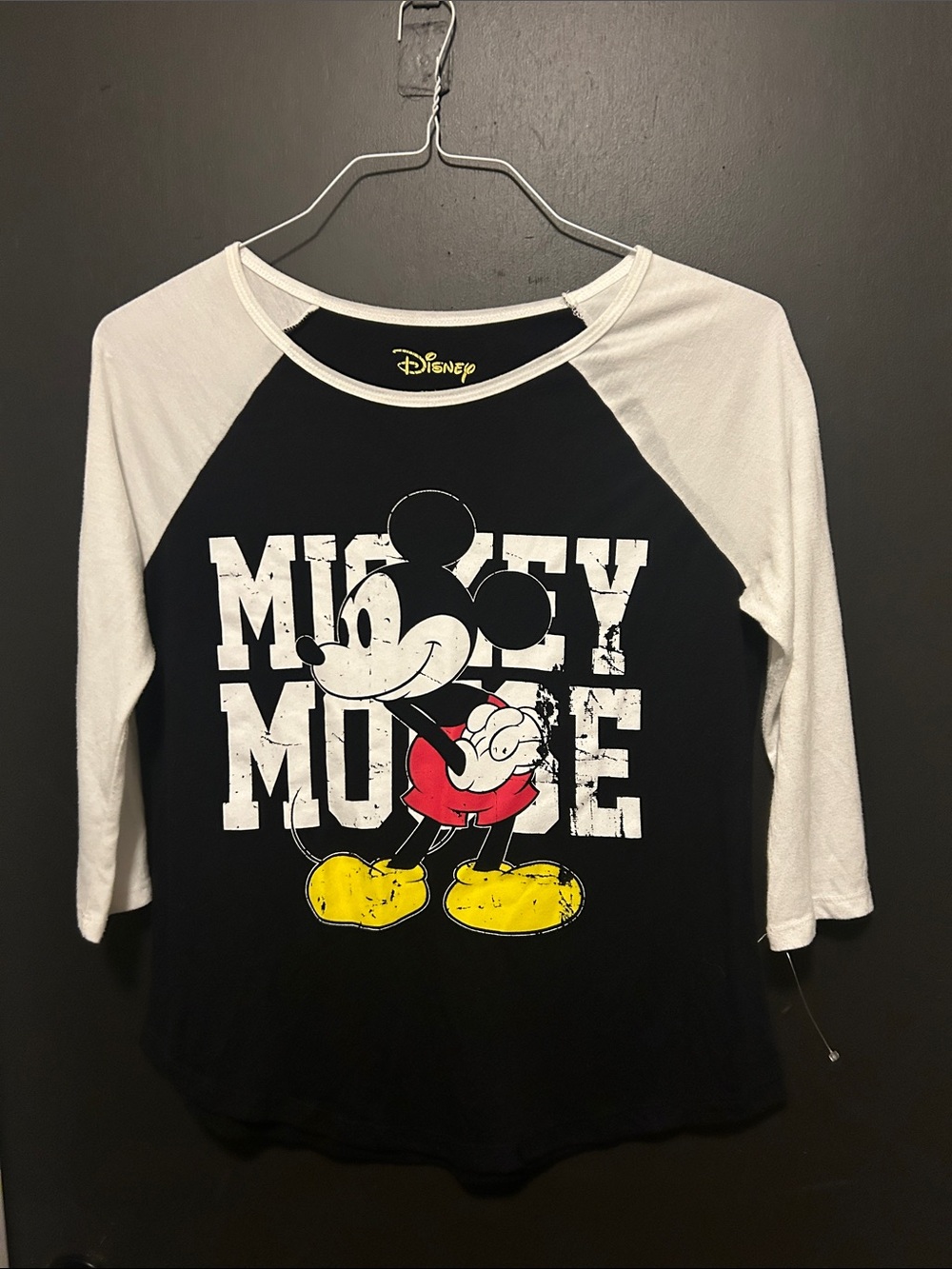 Disney Black & White Raglan Mickey Mouse Graphic Tee